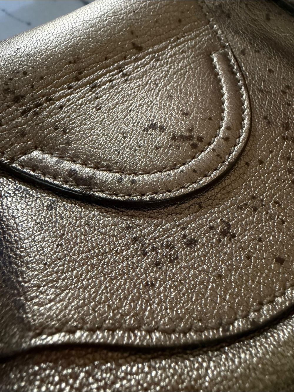 Salvatore Ferragamo Gancini Metallic Pewter Leather Satchel w/COA AS IS Project - Picture 7 of 8